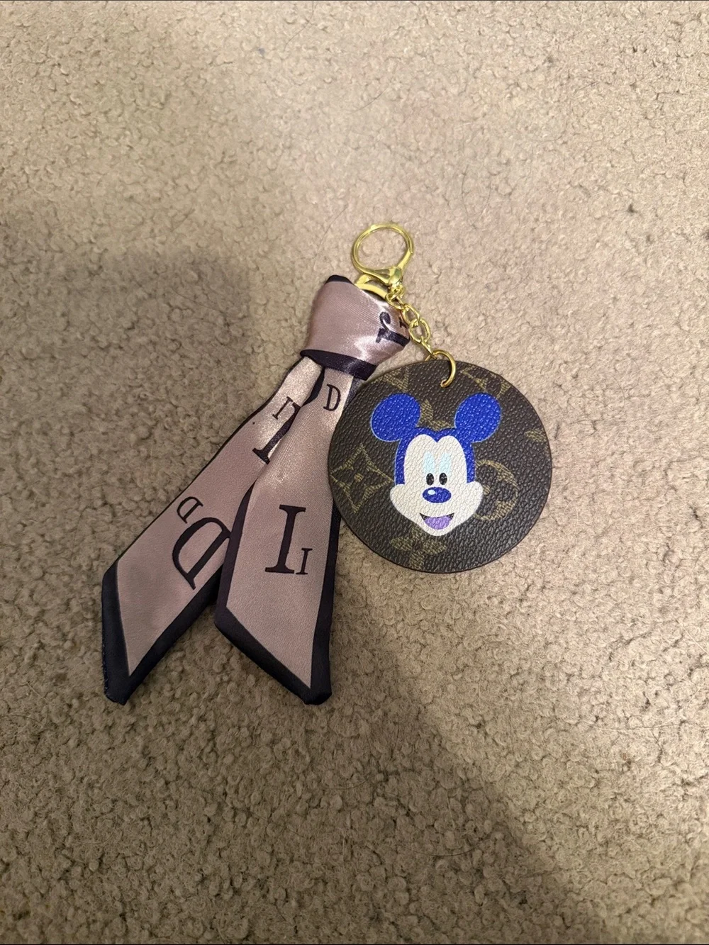 Louis Vuitton Pink Scarf and Blue Mickey Circle Key Charm